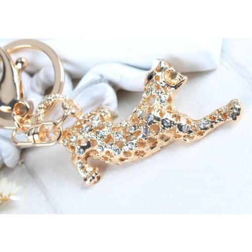 Lovely Leopard Lion New Cute Rhinestone Crystal Charm Pendant Purse Bag Key Ring Chain Gift Jewelry Accessories