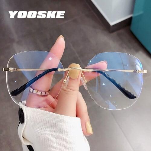 YOOSKE Transparent Rimless Eyeglasses Frames for Women Blue Llight Blocking Glasses Men Computer Optical Frame