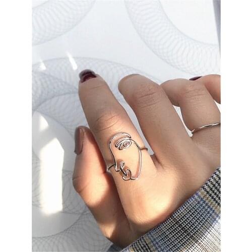 Charming Open Human Face Ring for Women Vintage Boho Party Rings Gothic Punk Jewelry Gifts for Girls 2021