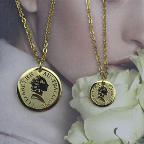 Elizabeth Coin Pendant Necklace Gold Stainless Steel Adjustable Chain Necklace Fashion Allergy Free Women Jewelry Dropshipping