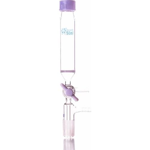 Peptide solid phase synthesis tube,Capacity 50ml,Joint 24/29,Threaded mouth 25mm,With PTFE switch valve and sand core board