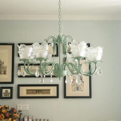 Retro American garden chandelier bedroom lamp iron lamp glass living room dining room decorative Chandelier