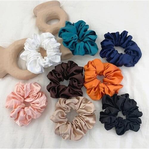 1Pcs Satin Solid Color Scrunchies Elastic Hair Bands 2021 New Women Girls Hair Accessories Ponytail Holder Hair Ties Rope