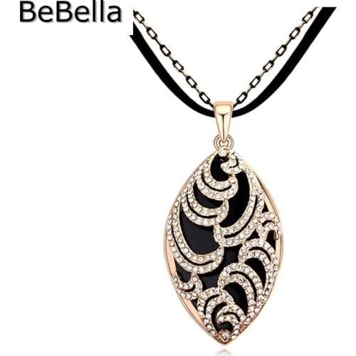 Leaf Shape Rope chains pendant necklace crystal long necklace made with Genuine Czech Crystal,3 colors