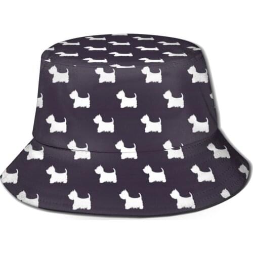 Westie Dog Panama Bucket Hat Men Women Summer Bucket Cap Westie Print Blue Bob Hat Hip Hop Gorros Fishing Fisherman Hat
