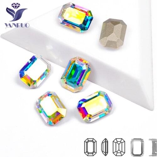 YANRUO 4610 Octagon Sparkly Crystal AB Glass Sew On Diamond Glass Strass Crystal Stones For Needlework Rhinestones Clothes