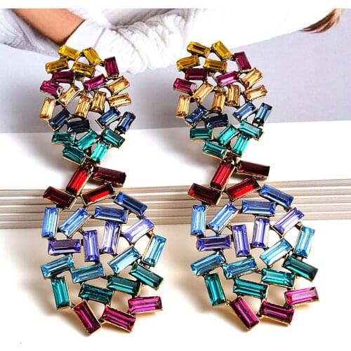 Statement Colorful Crystal Long Earrings High-grade Fashion Trend Rhinestone Drop Earring New Jewelry Accessories For Women
