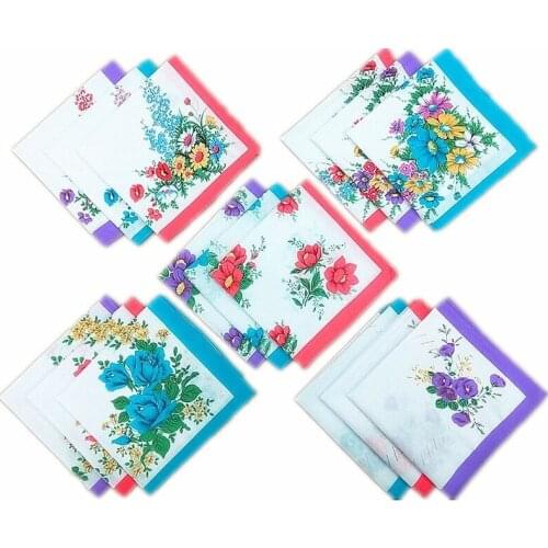 12PCS 28 * 28CM Womens Handkerchief Cotton Lady Handkerchief White Print