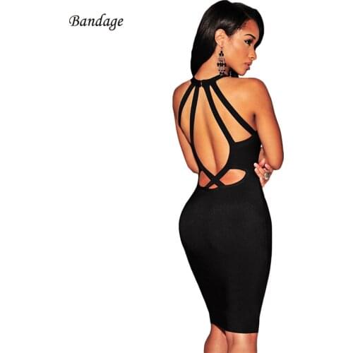New Fashion Bandage Dress Halter Backless Cutout Bodycon Elegant Hollow Out Vestidos Party Women Mini Sexy Dresses Black