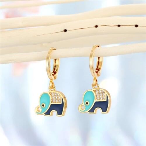 1Pair Bohemia Zircon Enamel Elephant Small Hoop Earrings For Women Cute Rhinstone Animals Hanging Ear Stud Jewelry GiftE698-119