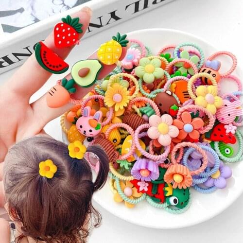 10pcs Girls Rubber Band Cute Cartoon Hair Bands Kids Lovely Hair Rings Headband Children Head Ropes Baby Headwear Accessories