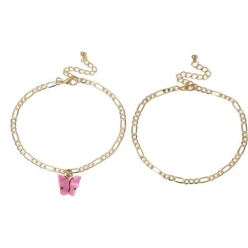 2Pcs/Set Fashion Butterfly Decor Ankle Charm Bracelet Beach Anklet Ankle Chain Party Dress Up Jewelry Accessories For Women