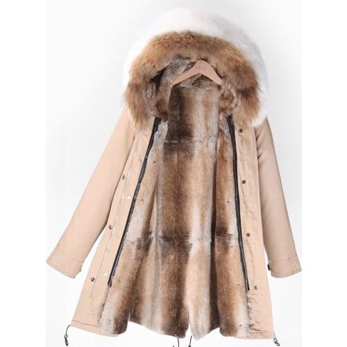 2021 New Women Long Parka Plus Size Real Rabbit Fur Lined Jacket Fashion Female Outwear Streetwear Waterproof Winter Coat