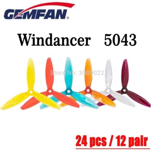 24 pcs/ 12 pair Gemfan Windancer 5043 Propeller T5043C 5x4.3 Inch PC 3-Blade CW CCW FPV Propeller For FPV Racing Drone Freestyle