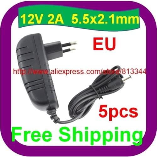 5 pcs Free Shipping AC 100-240V to DC 12V 2A Power Adapter Supply Charger For LED Strips Light 5.5x2.1mm