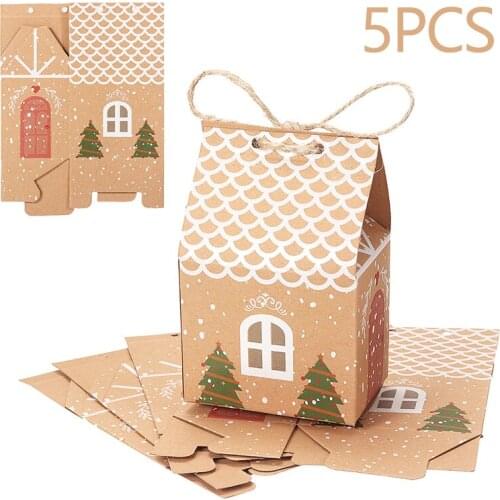 5pcs Mini Suitcase Candy Boxes Christmas Gift Box With Hemp Rope Party Cookies Candy Sweets Small House Package Bag