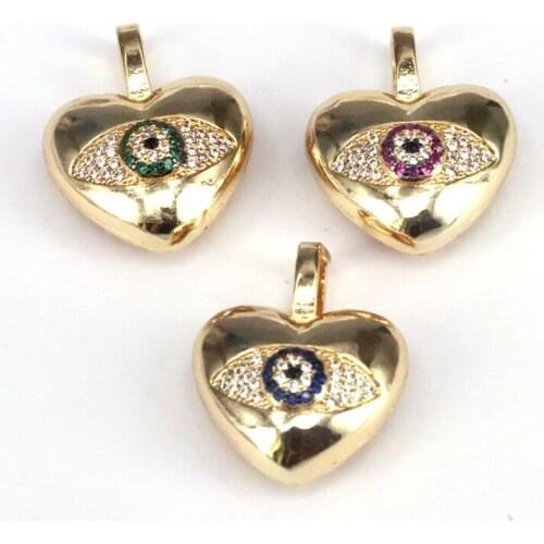 5PCS, Love Heart pendant charm, gold color cz eye heart charm ,DIY Necklace Making