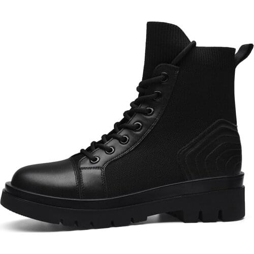 Round Toe Thick Heel Martin Boots Lace-Up Solid Color WomenS Boots Water Platform WomenS Shoes