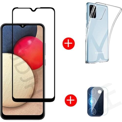 TPU case + Front Tempered Glass For Samsung Galaxy A02s Screen Protector Explosion-proof Glass For Samsung A02s Lens Film