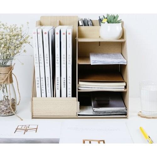Wood Multi-Function Storage Box for Sundries Office Desk Organizer DIY Files Racks Eco Stationary Books/Magazines Holder