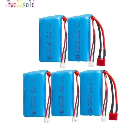 Ewellsold 1-5PCS 18650 7.4V 3000MAH lipo Battery 2S T PLUG for Wltoys 10428 12428 12423 Q46 144001 RC Car Parts / 7.4 V 3000 MAH