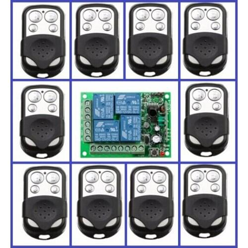 Hot sale DC12V 4CH RF Wireless Remote Control Switch System 10 transmitter & 1 receiver relay Receiver Smart Home Switch