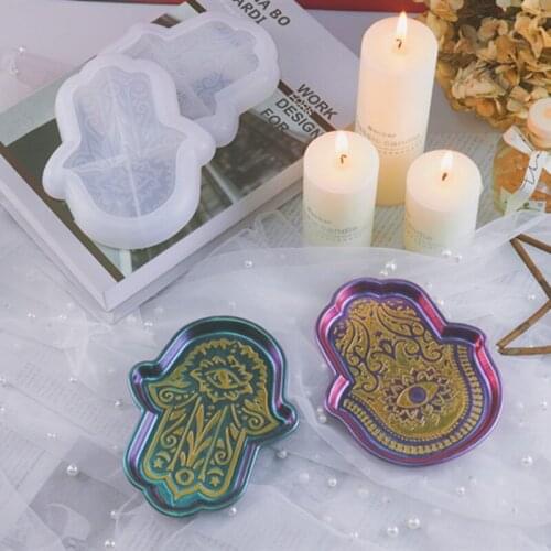 Hamsa Hand Tray Resin Mold Palm Amulet Epoxy Resin Mold Hamsa Hand Shape Holder Jewelry Plate Dish Resin Casting Molds