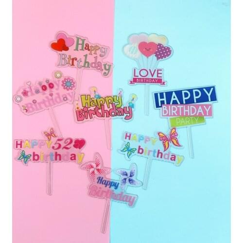 INS Beautiful Color Happy Birthday Cake Toppers Acrylic Butterfly Birthday Cake Topper for Kids Birthday Party Cake Decorations