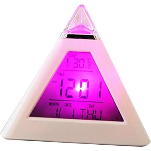 Creative Fashion Pyramid Digital Clock Temperature Clock 7 Colors LED Change Backlight LED Alarm Clock Time Date Display
