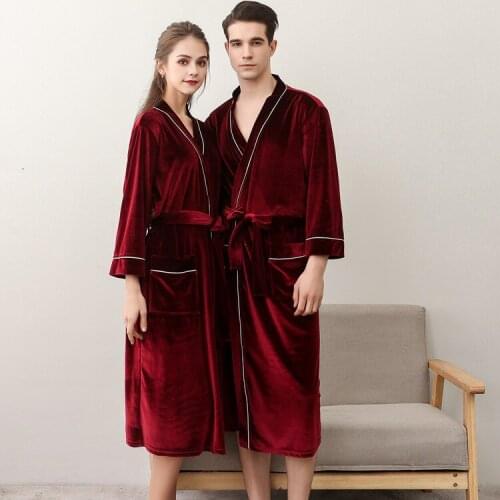 Couples Summer Sexy Pajamas Lady Medium Length Gold Velvet Bathrobe Plus Size Mens Cool Sleeprobe Girls Sleepdress D-2131