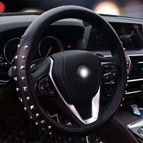 Fashion Luxury Metal Car Steering Wheel Covers Leather Covered Summer Cool Punk Style Steering-Wheel Car Interior Accessories