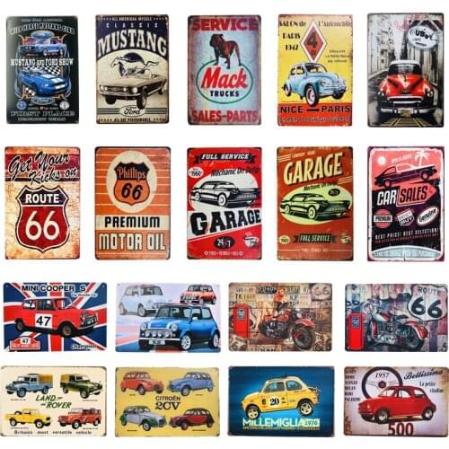 Motorcycles Car Motor Oil Route 66 Metal Tin Signs Plate Mustang Wall Art Poster Pub Bar Club Garage Decor Metal Plaque 20x30cm