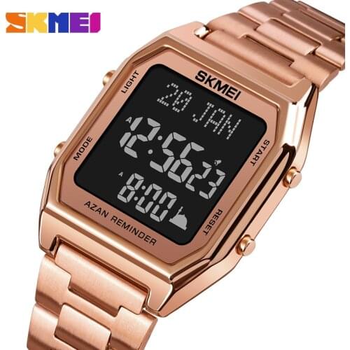 Muslim Azan Clock Watch for Prayer with Qibla Compass Adhan Alarm Hijri Calendar Islamic Al Harameen Fajr Time Wristwatch SKMEI