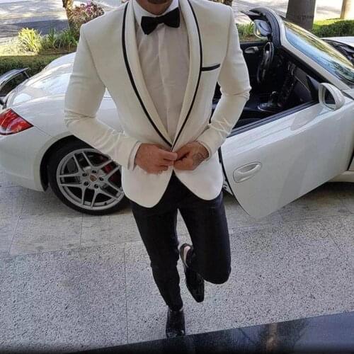Ivory Jacket With Black Pants Men Formal Business Suits Casual Men Slim Fit Wedding Tuxedos Suits 2 Pieces Terno Masculino