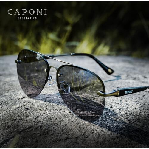 CAPONI 2020 Avation Sunglasses Men Polarized Alloy Anti-Reflect Sun Glasses Discoloration Driving Shades For Male UV400 BS6179