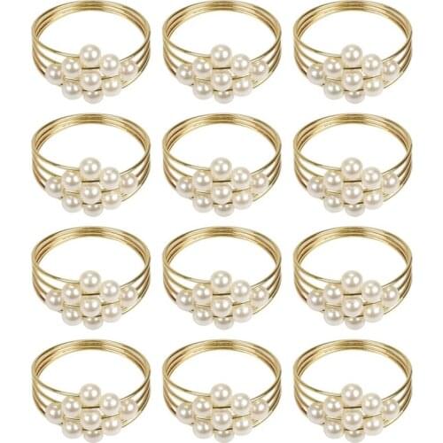Set Of 12 Pearls Napkin Rings, Napkin Holders For Wedding Parties Kitchen Dining Valentines Day Accessories-ABUX