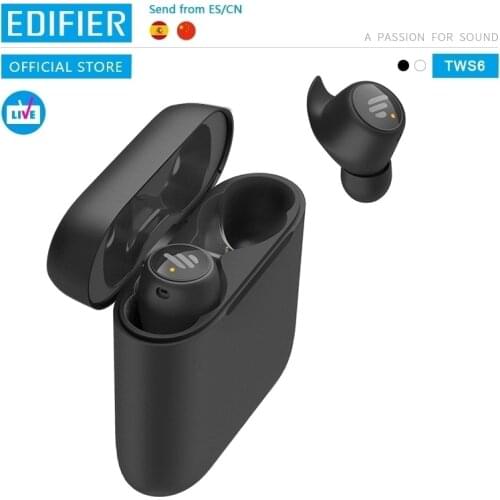 EDIFIER TWS6 TWS wireless charging Earbuds Qualcomm aptX Bluetooth V5.0 tap control IPX5 Waterproof wireless earphone up to 32hr
