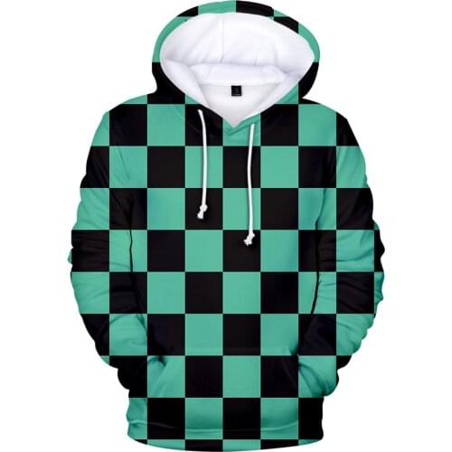 New hot and comfortable 3D Demon Slayer hoodie sweatshirt men/women green black plaid 3D Demon Slayer hooded autumn casual Tops