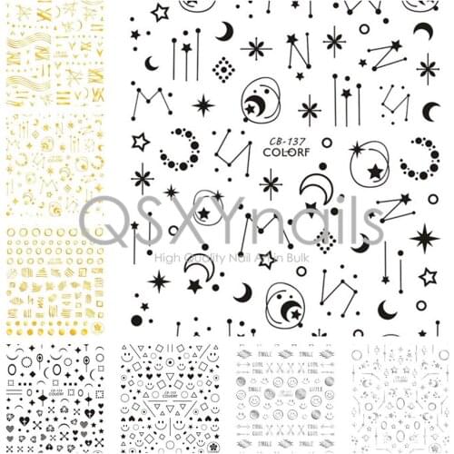 WHOLESALE 100pcs 3D Nail Art Sticker Geometry Starry Sky Moon Pentagram Design Adhesive Sticker Decals for Nail Decoration DIY