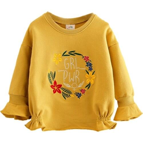 2018 Autumn Spring Fashion Cute 2 3 4 5 6 7 8 9 10 Years Children Flower Letter Flare Trumpet Sleeve Kids Baby Girl Sweatshirts