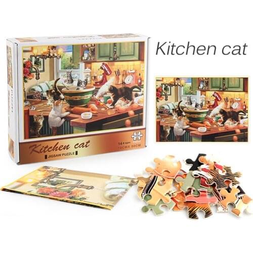 Adults Puzzles 1000 Piece Kitchen Cat Birds Patten Puzzle Paper Assemmbling Jigsaw Puzzle Educational Toys for Children