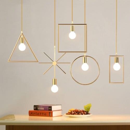 Thrisdar Nordic geometric Pendant Lamp Ring Triangle Square Pendant Light Dining Room Restaurant Bar Creative Art Hanging Light