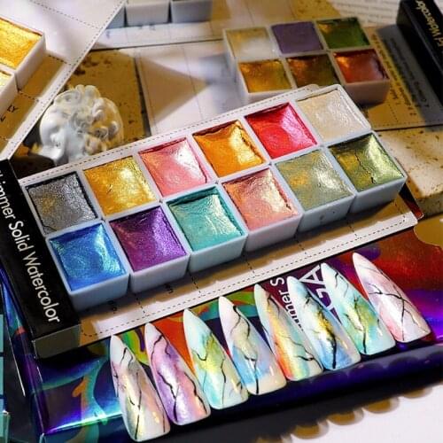 Nail Watercolor&Solid Pearl Glitter Powder Shimmer Nail Dip Powder Kit Nail Watercolor Paint Iridescent Nail Powder New