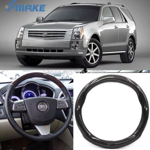 SmRKE Car Accessories For Cadillac SRX Black Carbon Fiber Leather Steering Wheel Cover Sport Racing Car Styling