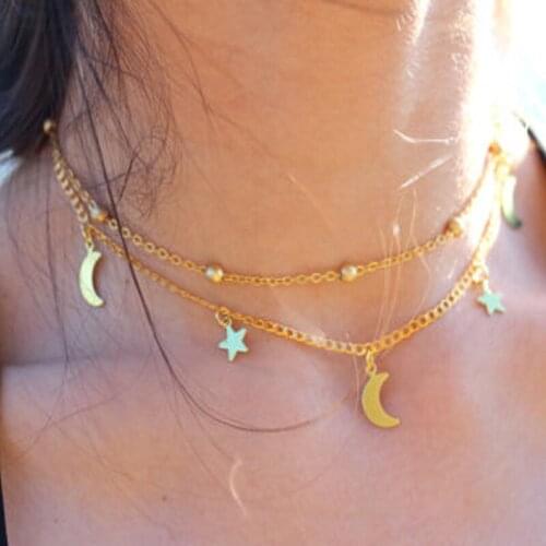 VG 6 YM Gold Color Metal Star Moon Pendant Necklace New Fashion Choker Collares For Women Jewelry Wholesale Birthday Gifts