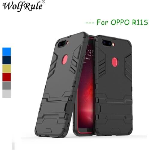 WolfRule OPPO R11S Case oppo R11S Cover Soft Silicone + Plastic Kickstand Case For oppo r11s Case Mobile Phone Shell 6.01"