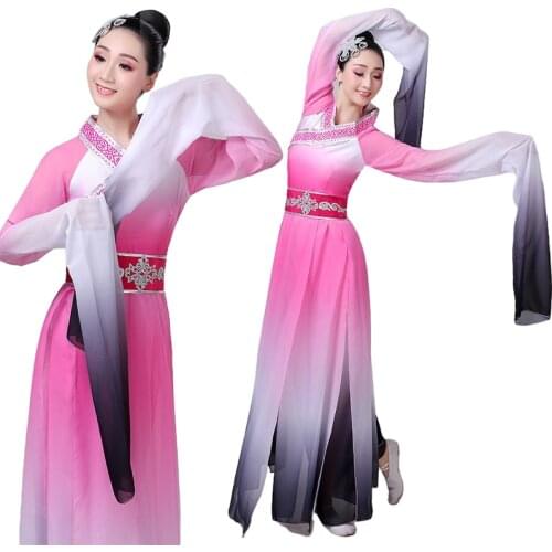 Long Flowing Sleeves Chinese Folk Dance Costumes Festival Clothes Yangko Classical Dance Skirt Adults Pink Black