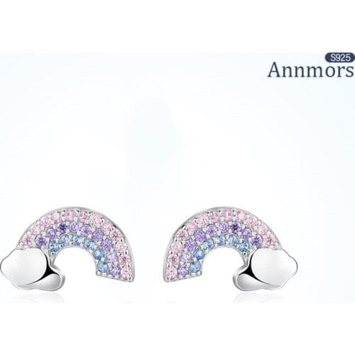 925 Sterling Silver Jewelry Stud Earrings Rainbow and White Clouds Sweet Style Woman Jewelry Gifts Friendship Original Earrings