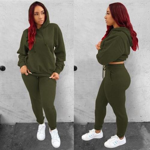 Fall Winter 2 Piece Sets Womens Hooded Full Sleeve Pockets Top and Running Sporty Leggings Casual Sweatsuit Jogger Activewear