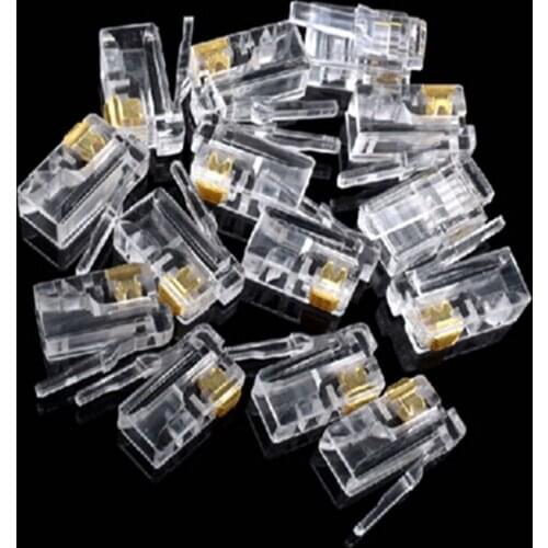 100PCS 4P 4C 4 Pins Jack RJ11 Connector Crystal Head 4 Contacts RJ11 Telephone Modular Plug High Quality